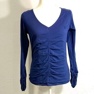 CAbi Long Sleeved Knit Top, Size M, Pleated Front, Royal Blue, Cotton Blend